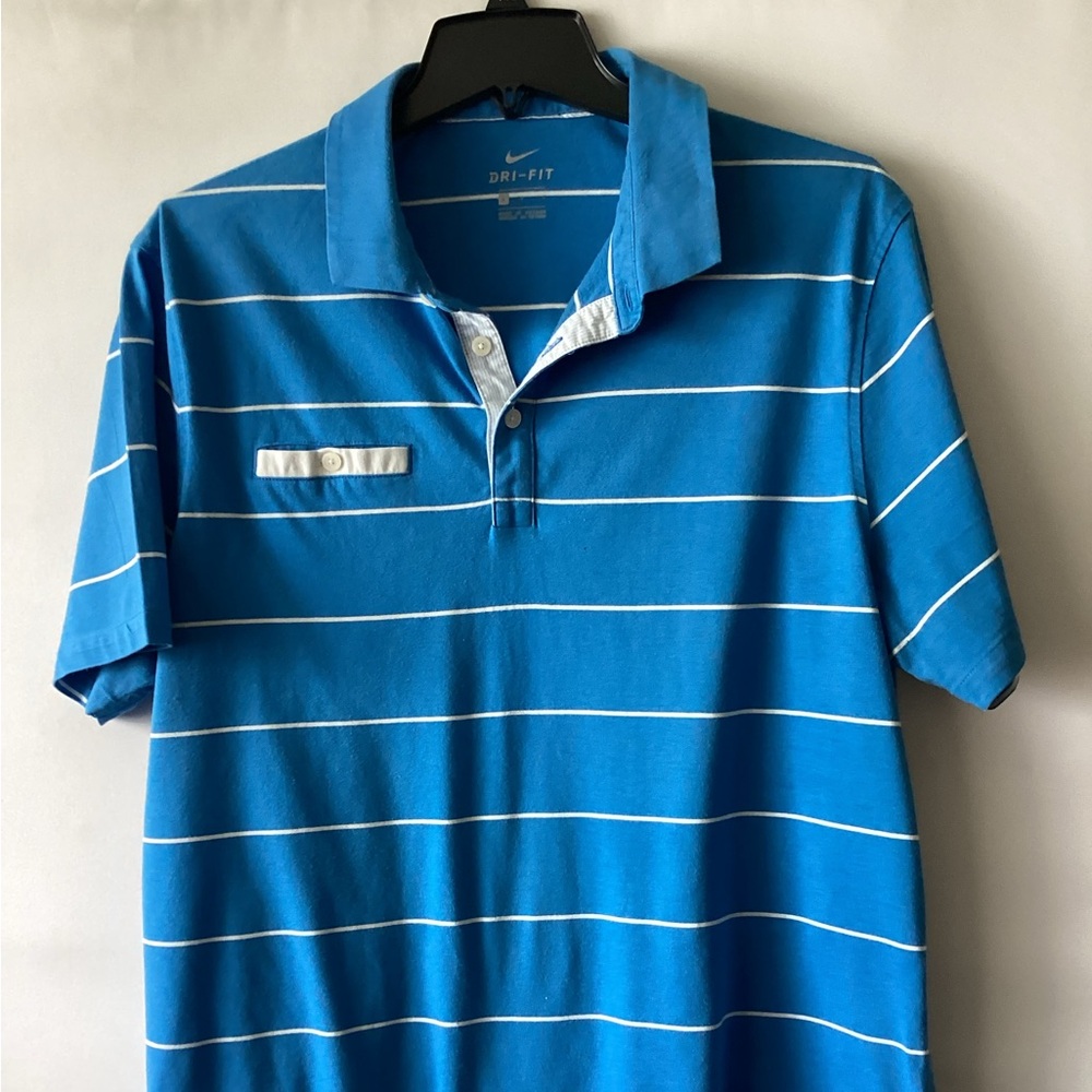 Nike Blue and White Striped Polo Shirt